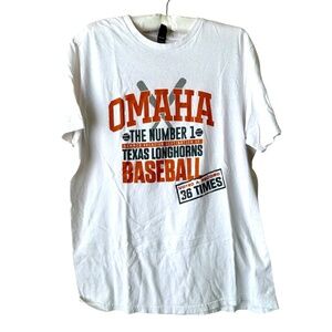 Texas Longhorn Baseball T-shirt White Omaha Summer University of Texas Large
